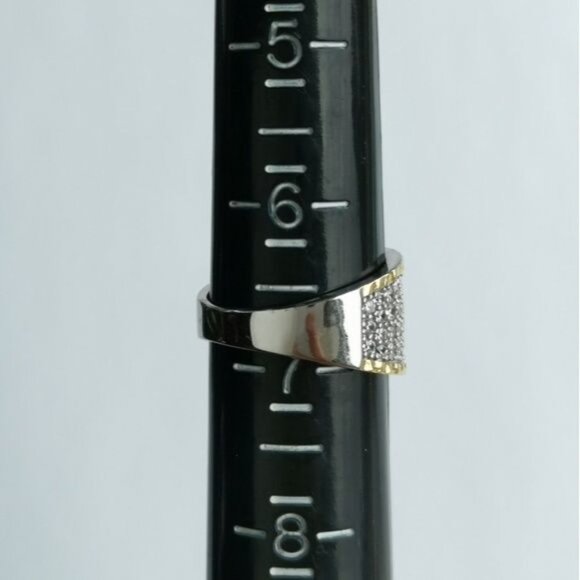 White Sapphire 14k gold and sterling silver two tone  wide band ring siz… - Picture 5 of 7